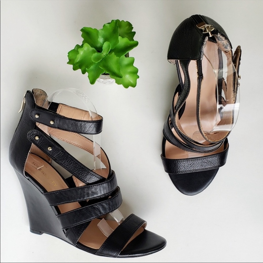 Sole Society Rocio Black Leather Wedges